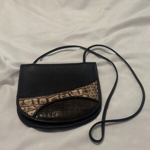VTG Black Artisan Pebbled Leather Crossbody Bag w/snake print and crocodile 80s